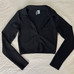 Divided Black Ribbed Crop Top